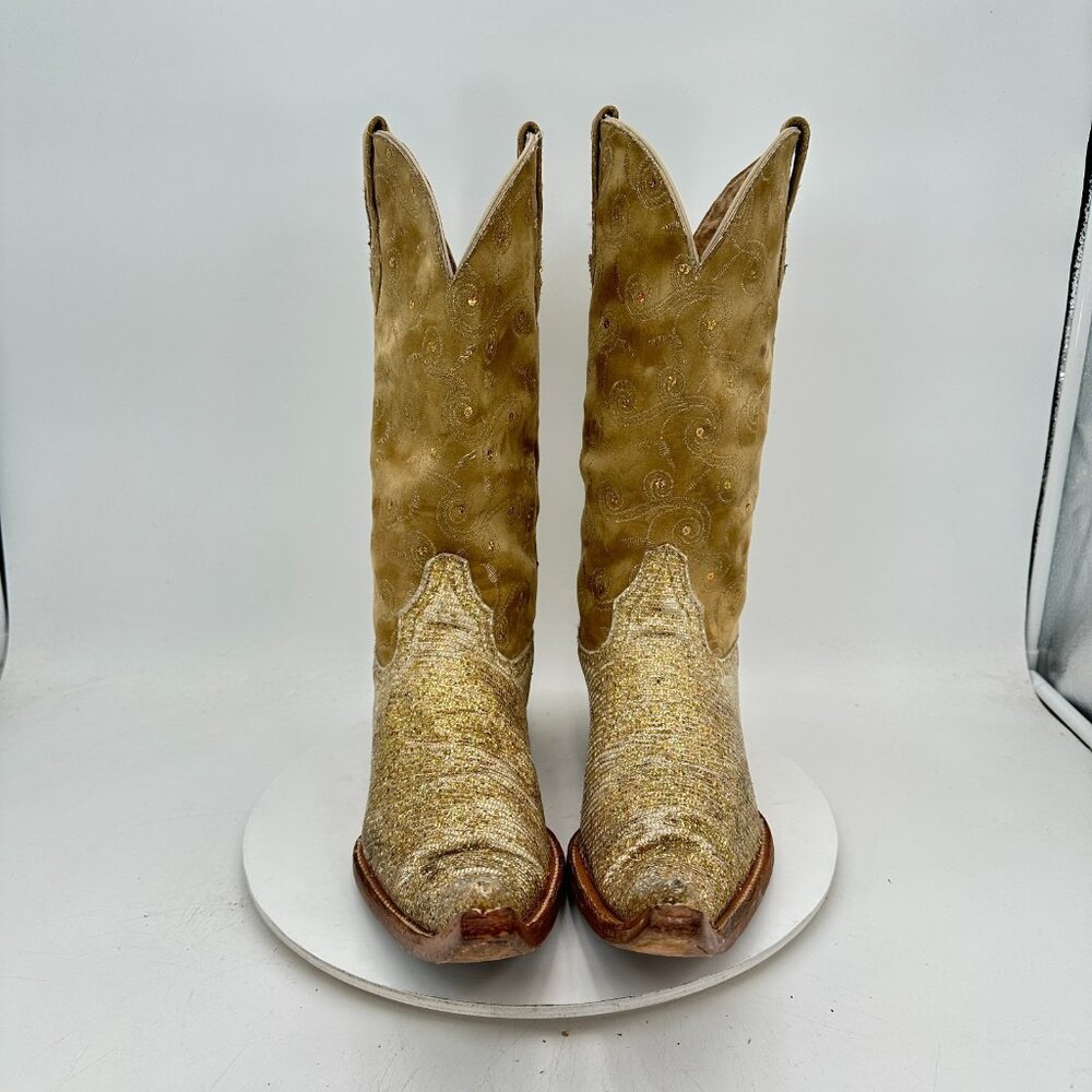 Tres Garcia Men Size 10 Carmel Brown Gold Leather Suede Pointed Toe Cowboy Boot - Picture 2 of 12